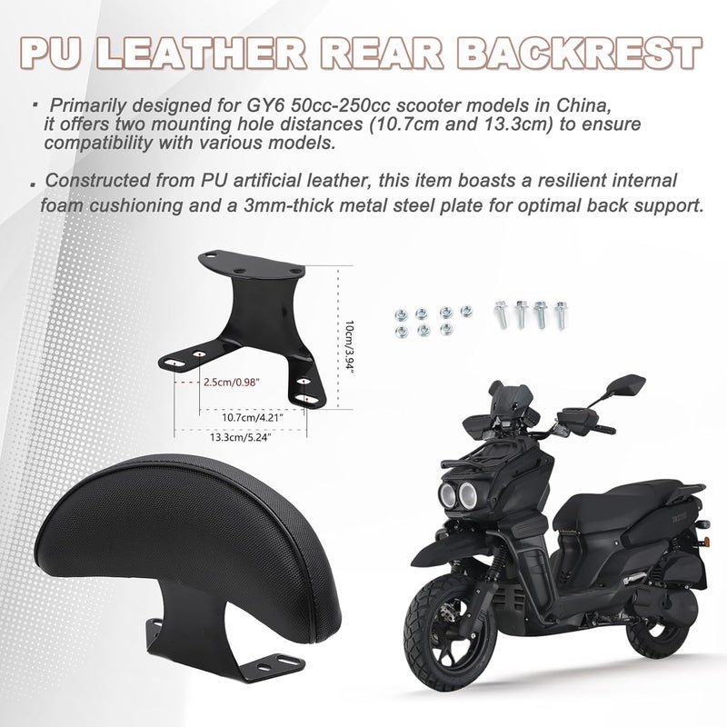 Minho Motorcycle Rear Backrest in Soft PU Leather Material Compatible with Chinese GY6 Scooter Moped Jonway Tank Sunl,C Type - Image 2